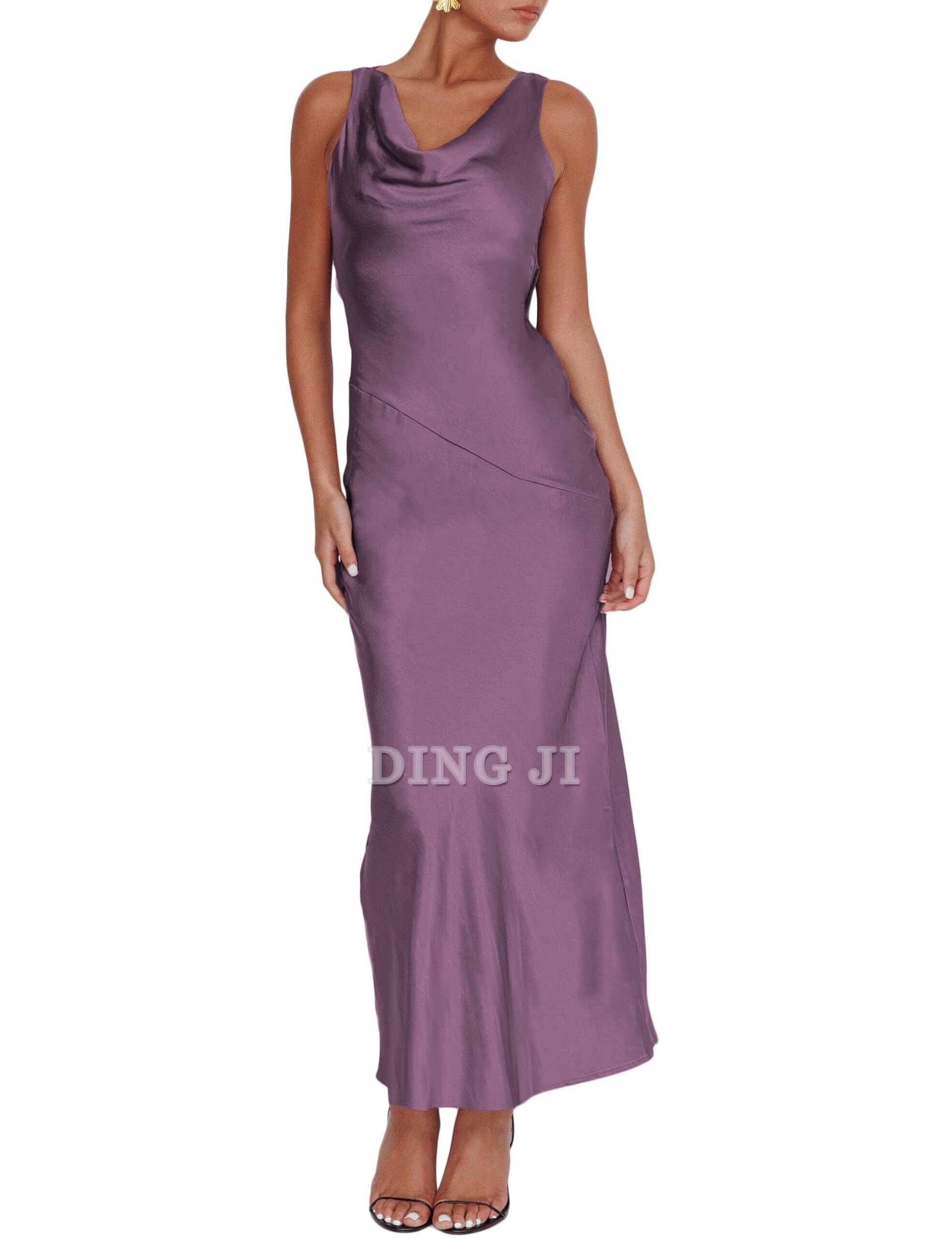 DingJiDress Bridesmaid Dresses Cowl Neck Sleeveless Backless Open Back Tie Back Formal Wear Dresses