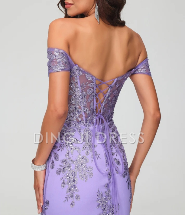 DingJiDress Evening Dress Luxurious Mermaid Off Shoulder Lace Applique Sweep Train Exquisite Formal Dress