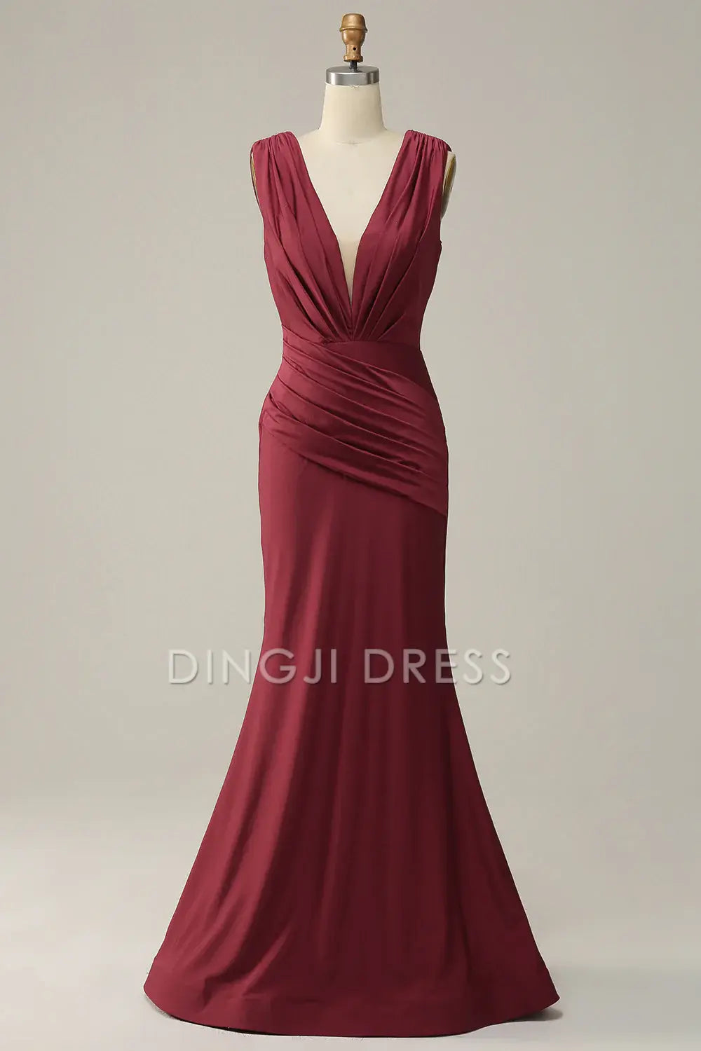 DingJiDress High Quality Dress Evening Dress Elegant Mermaid Deep V Neck Sleeveless Pleated Long Prom Dress