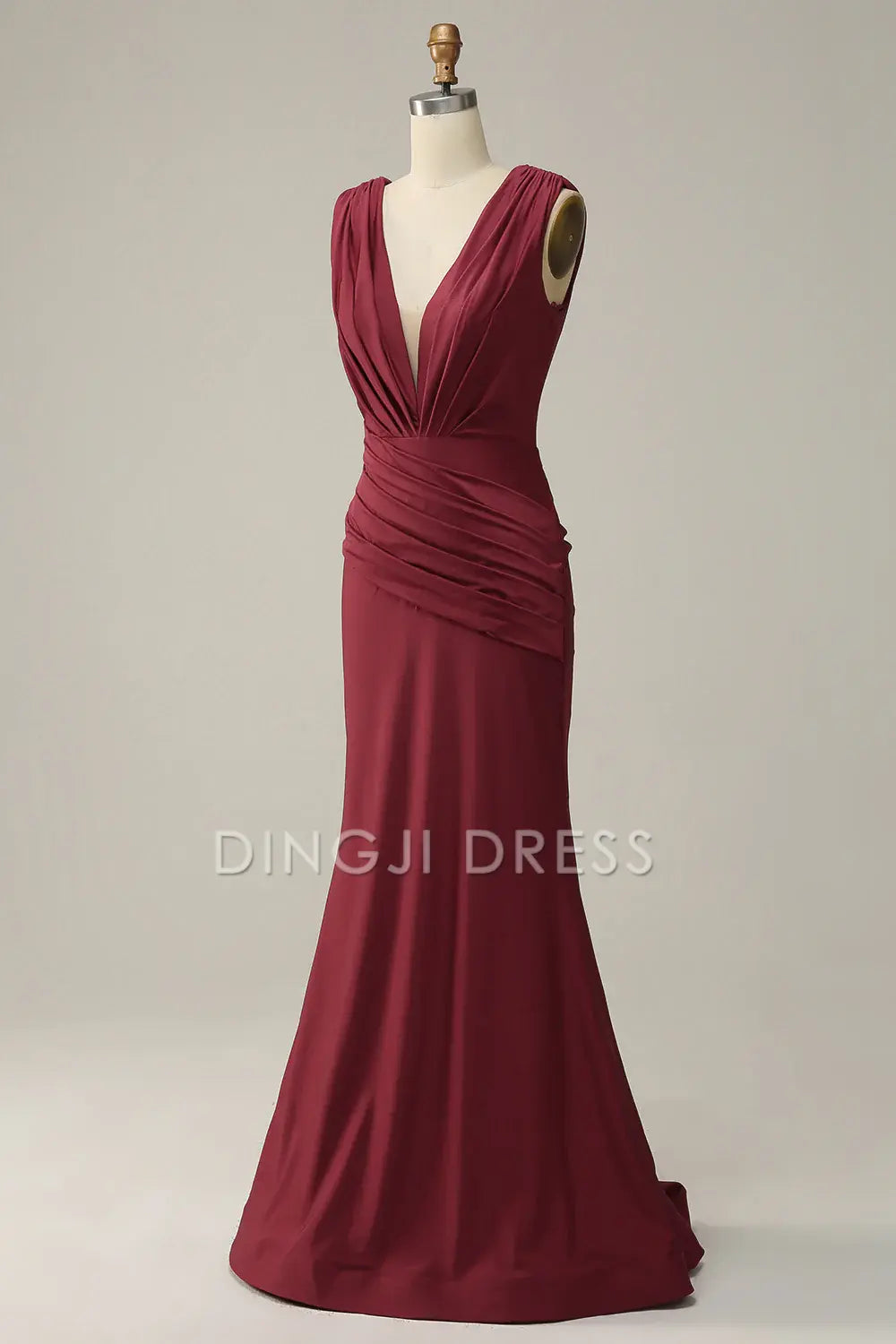 DingJiDress High Quality Dress Evening Dress Elegant Mermaid Deep V Neck Sleeveless Pleated Long Prom Dress