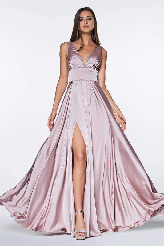 DingJiDress Bridesmaid Dresses Elegant Satin Pleated A-Line Sleeveless Deep V-Neckline Open Back Side Fork Charming Dress Wedding Guests Dresses