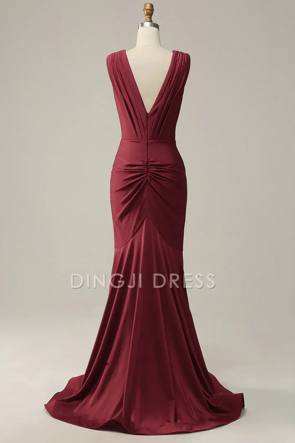 DingJiDress High Quality Dress Evening Dress Elegant Mermaid Deep V Neck Sleeveless Pleated Long Prom Dress