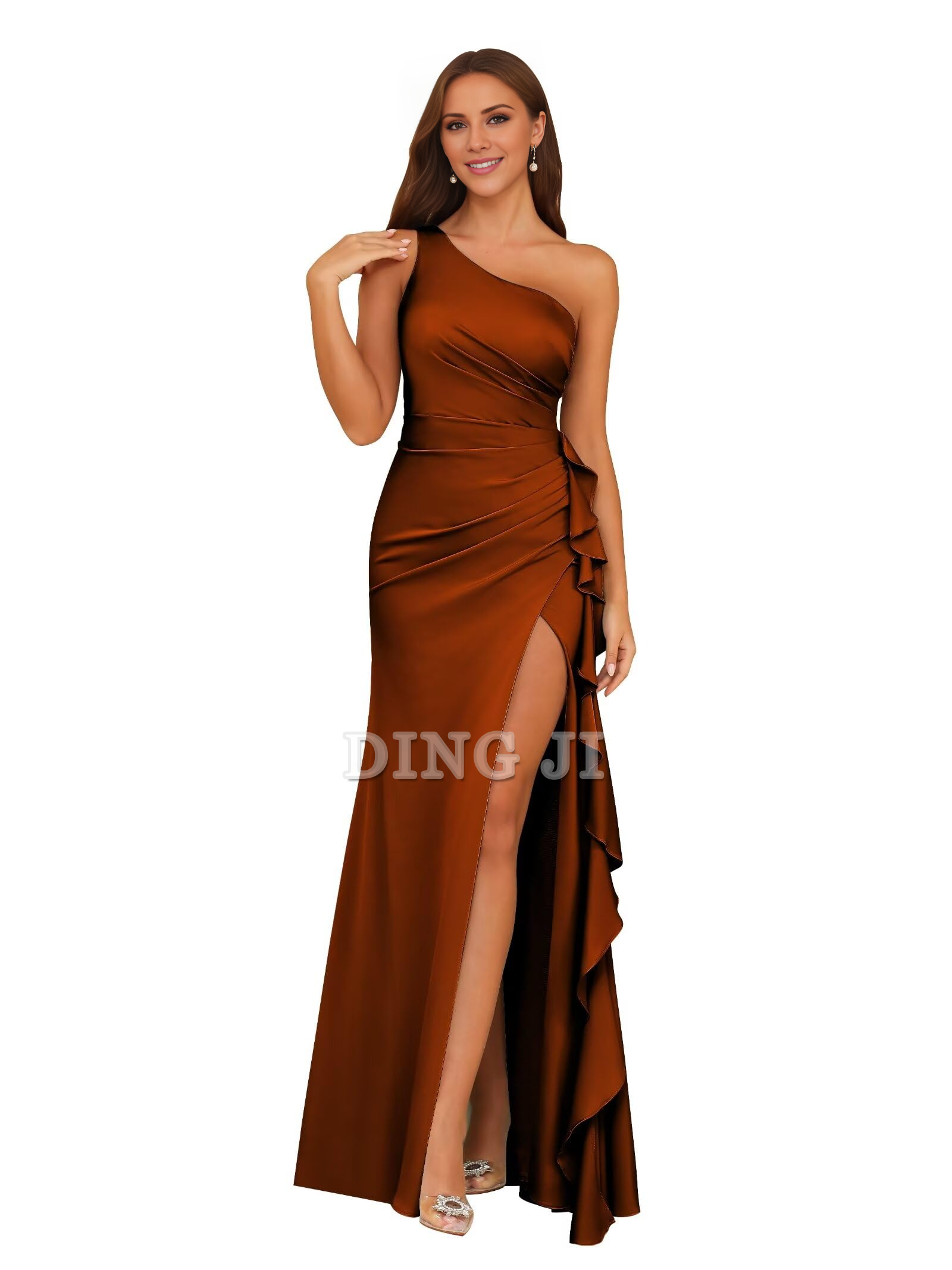 DingJiDress Bridesmaid Dresses One Shoulder Ruffle Pleated Side Fork Elegant Fashion Formal Wear Dresses