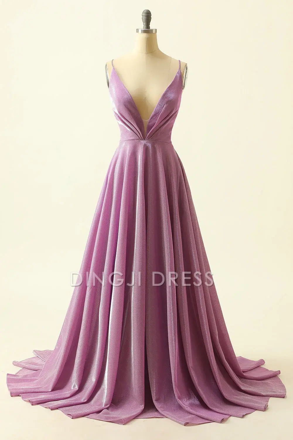 DingJiDress High Quality Dress Fashion A Line Deep V-Neck Sparkly Lace up Backless Prom Dress