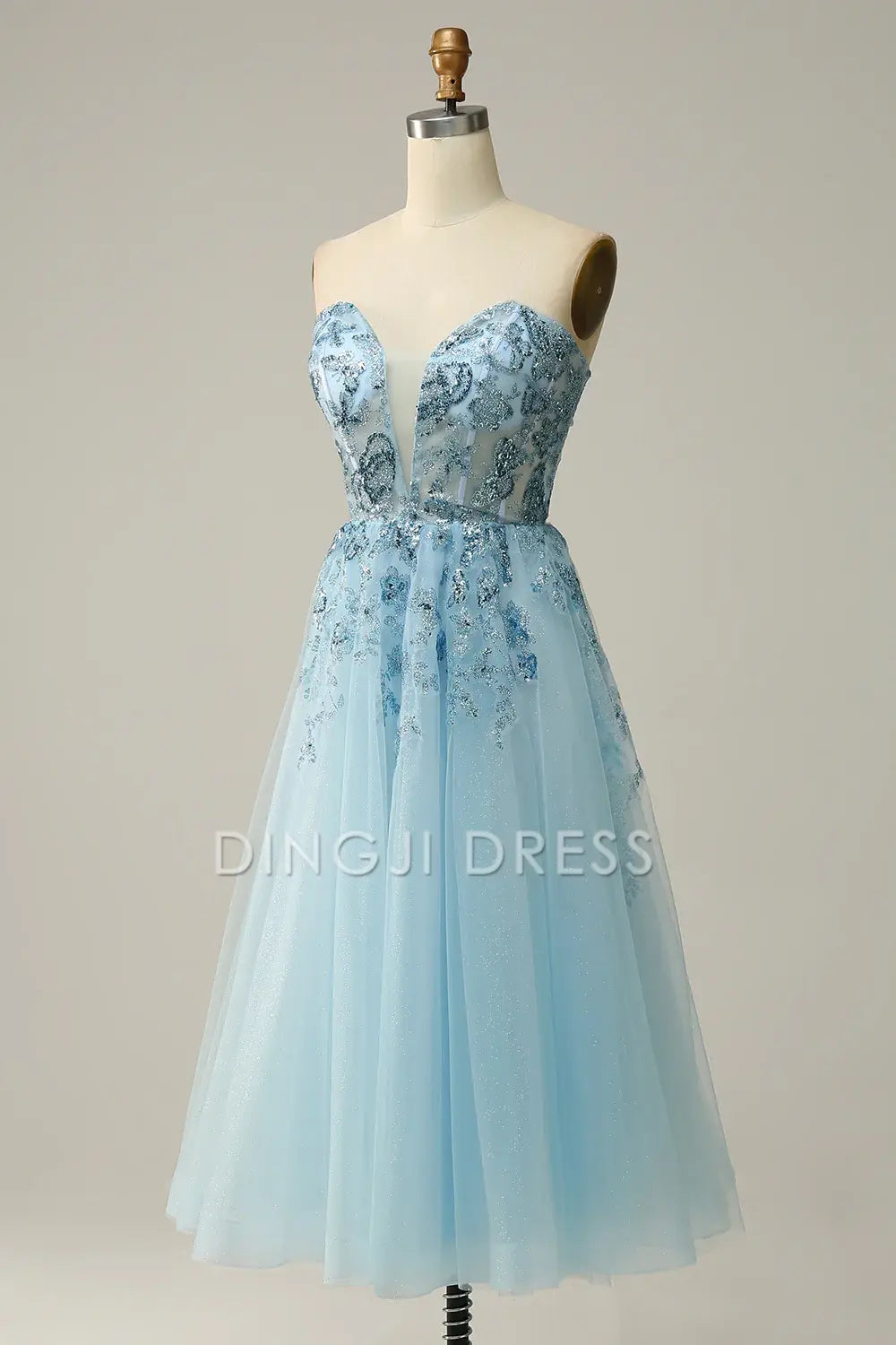 DingJiDress High Quality Dress Evening Dress Exquisite A Line Sweetheart Corset Tulle Tea-Length Prom Dress