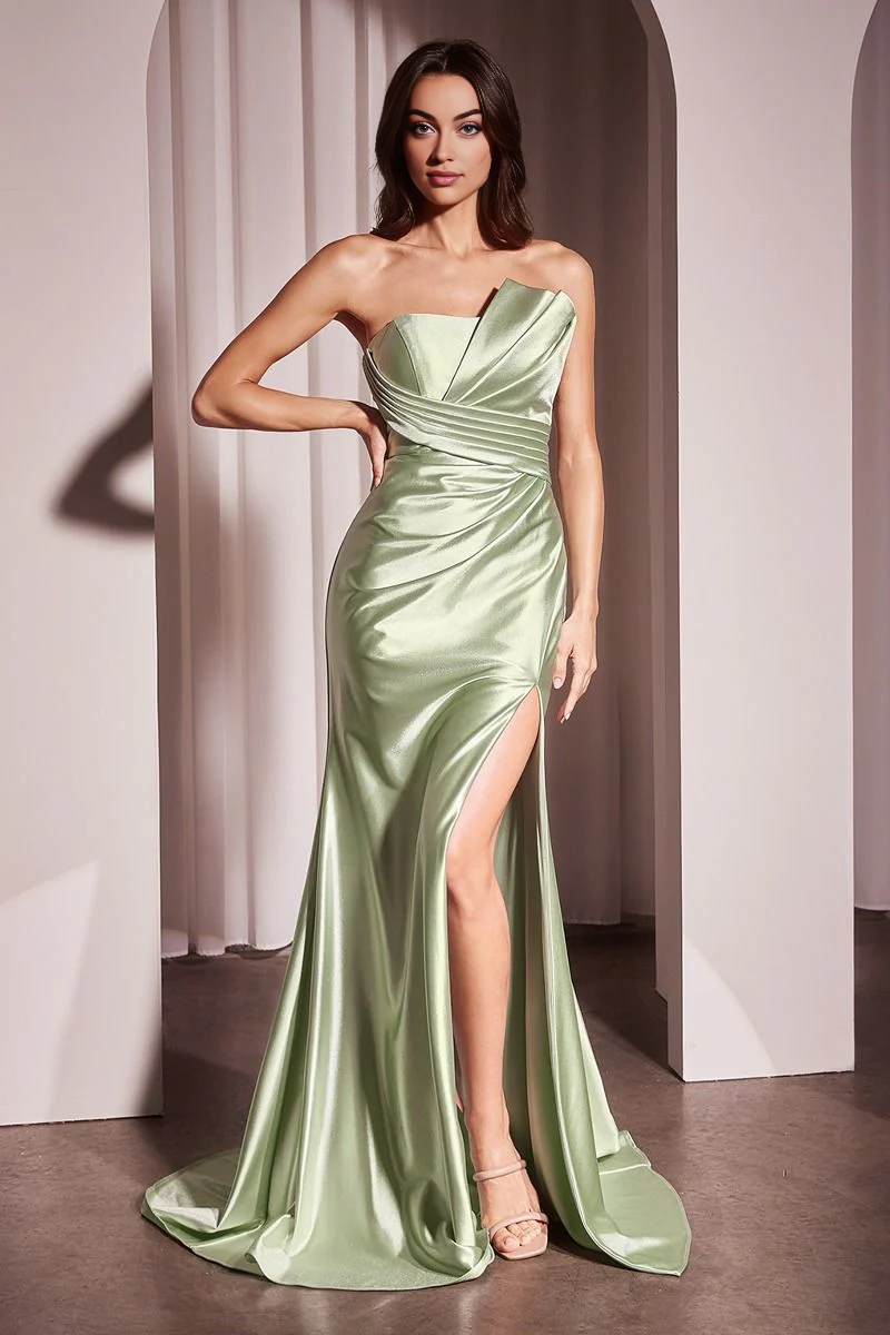 DingJiDress November December Wedding Guest Dress Satin Dress Featuring Asymmetrical Strapless Neckline Pleated Bodice Stand Out Elegant Formal Party Dress