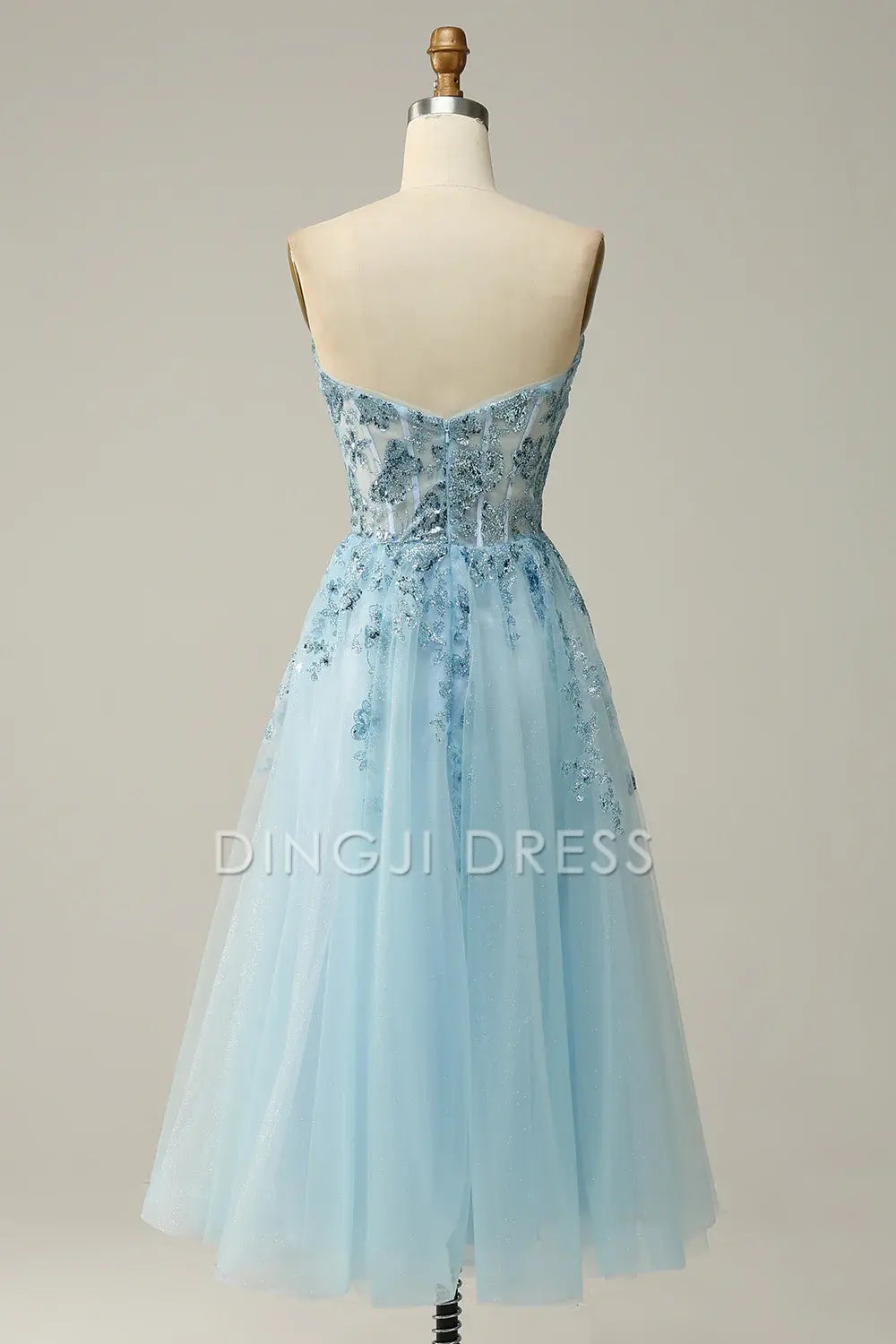 DingJiDress High Quality Dress Evening Dress Exquisite A Line Sweetheart Corset Tulle Tea-Length Prom Dress