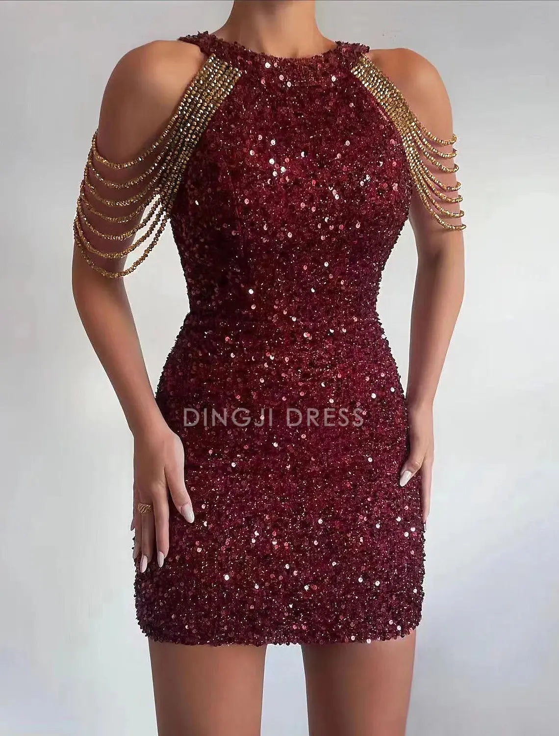 DingJiDress Hot Sale Short Prom Dress Sheath Jewel Neck Sequin Cocktail Dresses Party Dress Holiday Sleeveless Sparkle Charming New Homecoming Dress