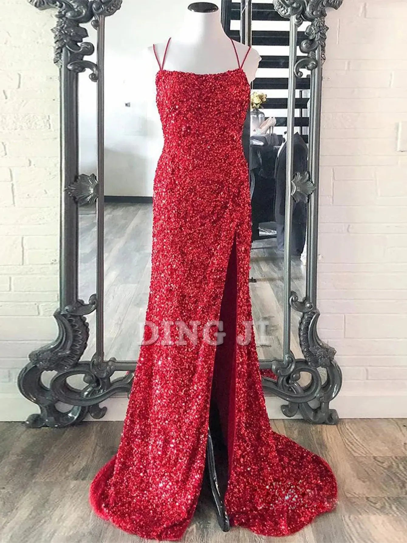 DingJiDress Evening Dress Mermaid Spaghetti Straps Long Sequins Backless Prom Dress Side Fork Fashion Formal Women's Dresses Wedding Guest Dresses