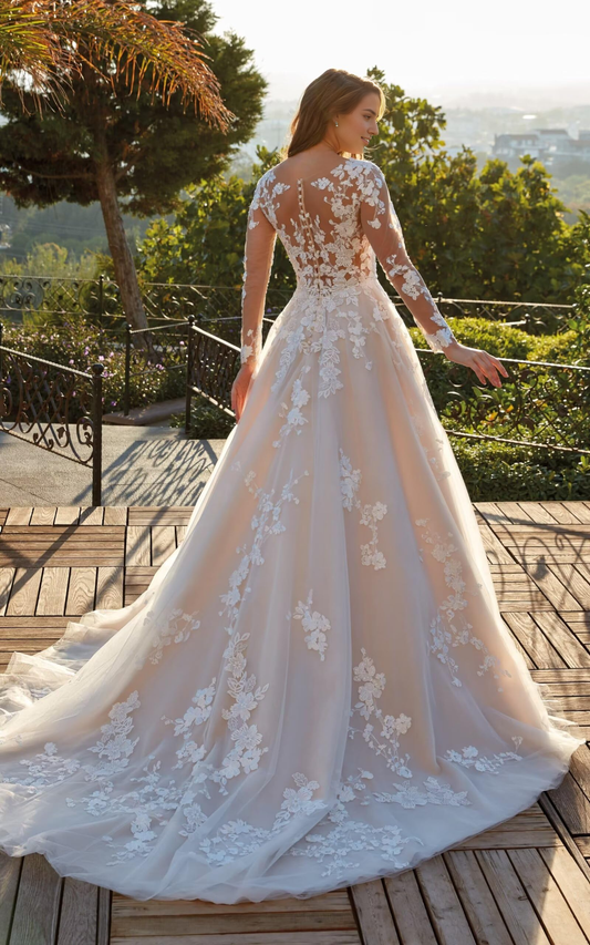 DingJiDress Wedding Dress Beach Lace Long Sleeves Bridal Gowns Elegant Formal Women's Dresses