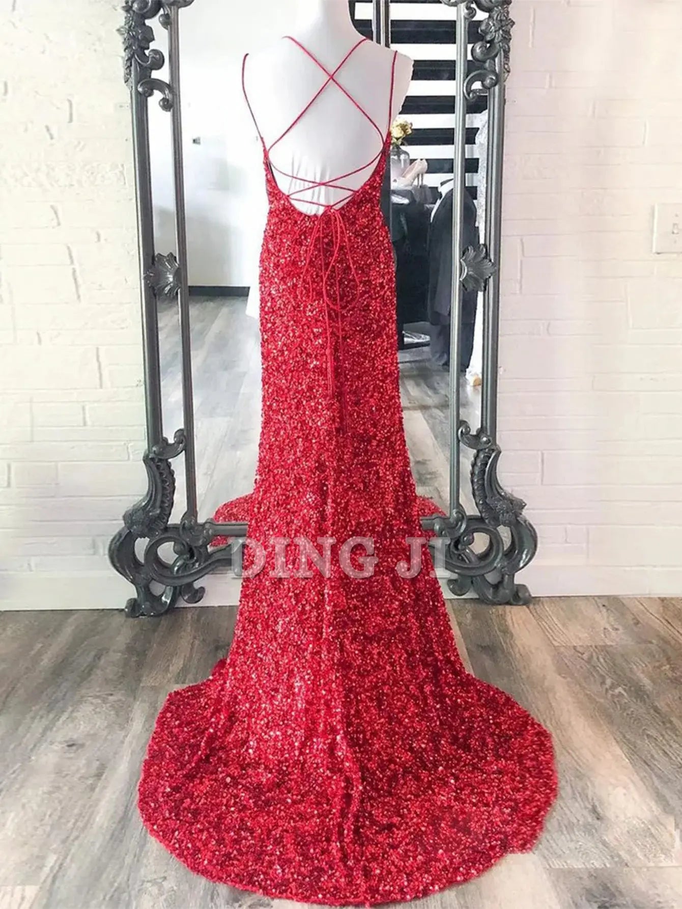 DingJiDress Evening Dress Mermaid Spaghetti Straps Long Sequins Backless Prom Dress Side Fork Fashion Formal Women's Dresses Wedding Guest Dresses
