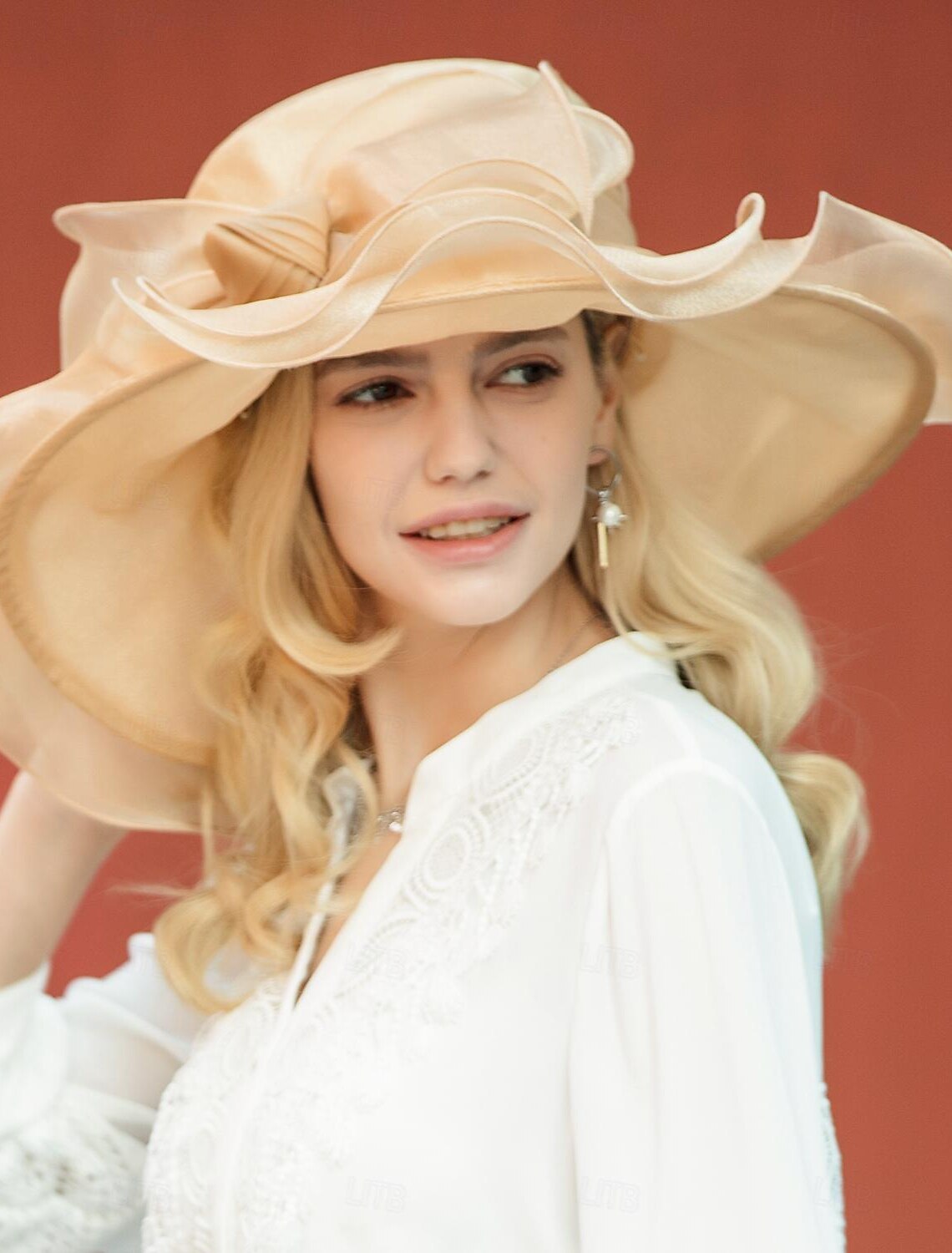 DingJiDress Hats Ice Silk Floppy Hat Wedding Tea Party Elegant Wedding With Lace Side Headpiece Headwear