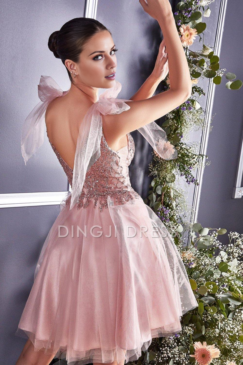 DingJiDress High Quality Dress Evening Dress Exquisite A-line Sleeveless V-neckline Lace Applique Prom Dress