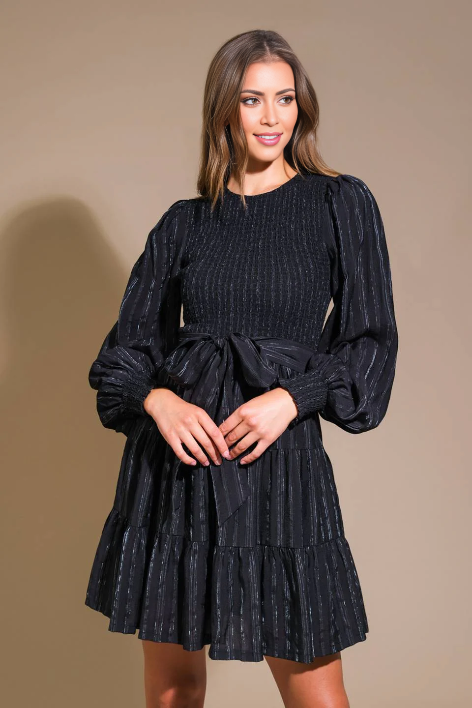 DingJiDress November December Wedding Guest Dress Featuring Round Neckline Long Sleeve With Cuff Short Skirt Formal Party Dress