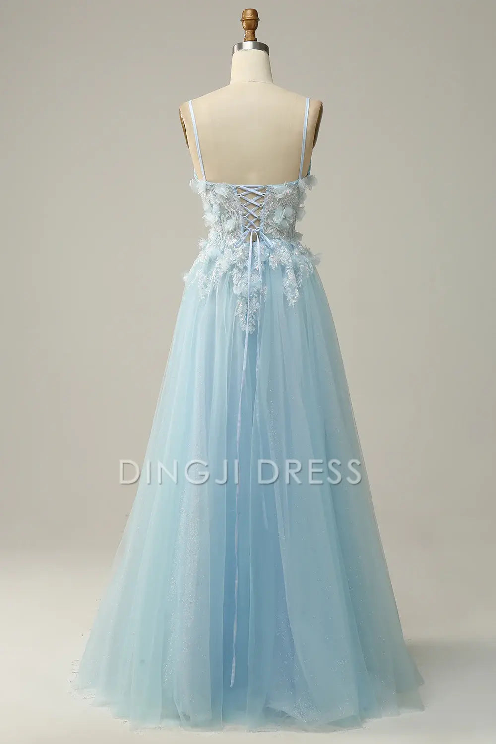 DingJiDress High Quality Dress Evening Dress Elegant A Line V Neck Pleated Spaghetti Straps flower Tulle Fantastic Long Prom Dress
