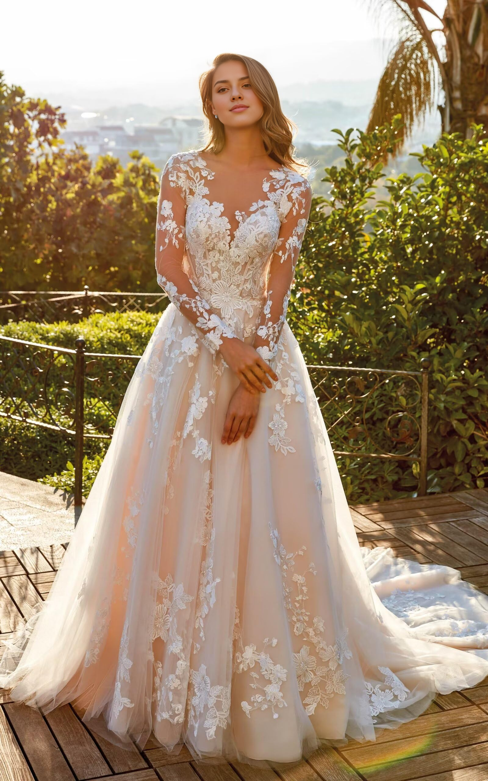 DingJiDress Wedding Dress Beach Lace Long Sleeves Bridal Gowns Elegant Formal Women's Dresses