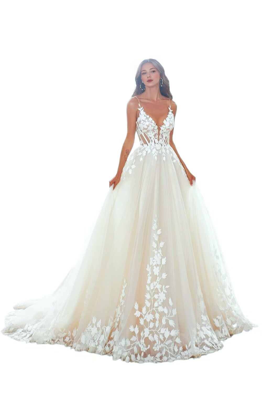 DingJiDress Wedding Dress Beach Lace Applique Tulle Long Bridal Gowns Formal Women's Dresses