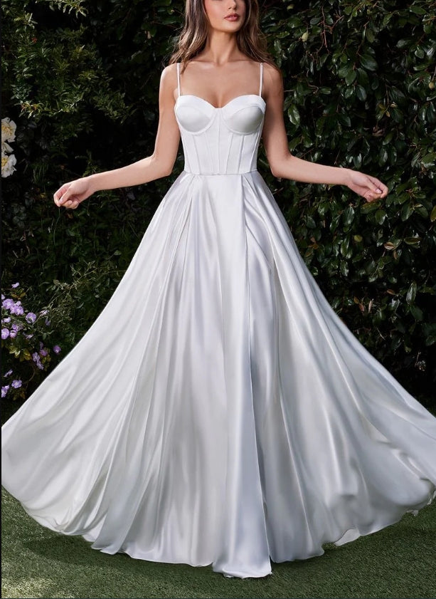 DingJiDress Wedding Dress December Wedding A-line Satin Dress Sweet Heart Neckline Gathered Waistline Leg Slit Back Lace-up Corset Dress