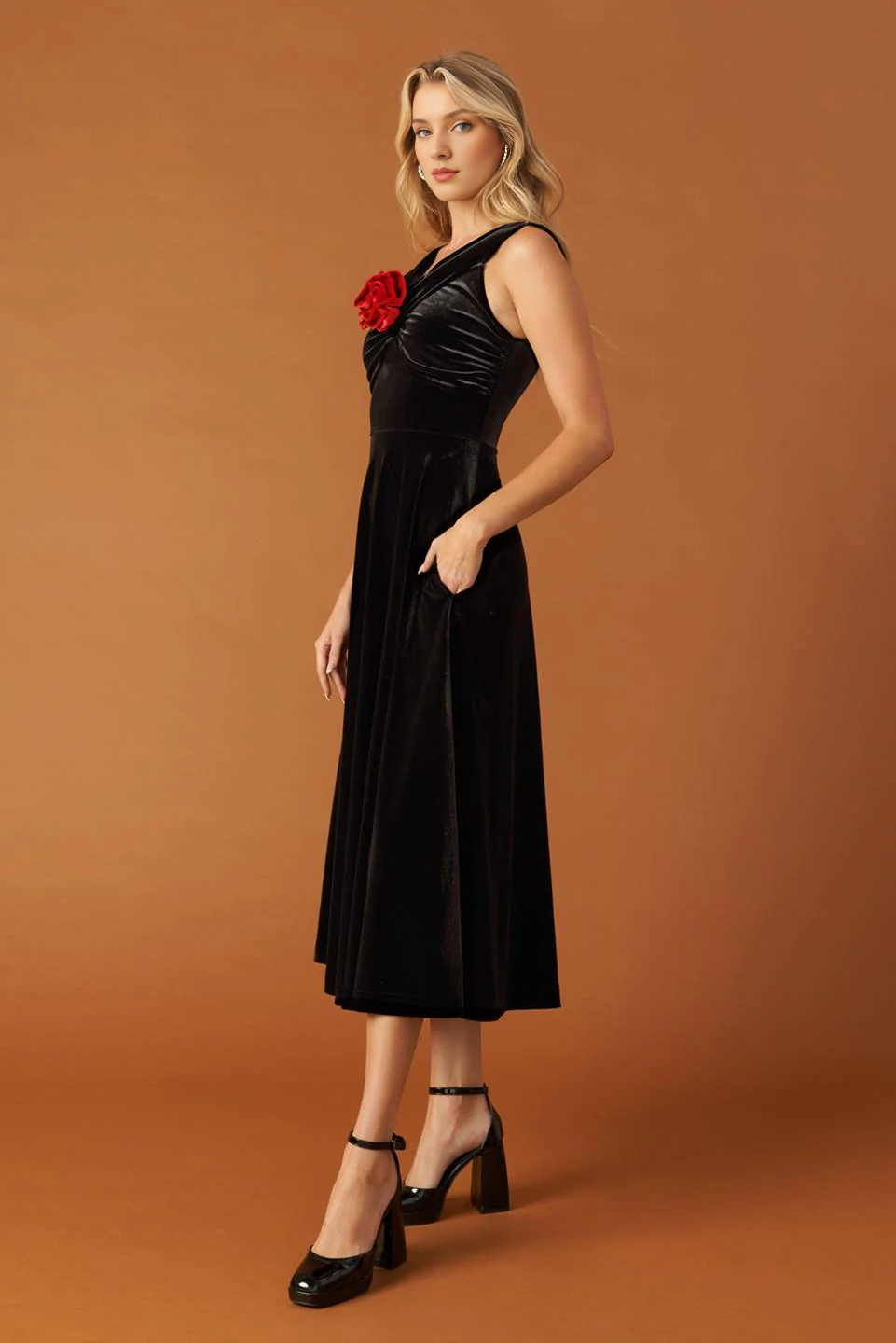 DingJiDress November December Wedding Guest Dress Fashion A Line Featuring Off Shoulder Neckline Rose Zipper Closure Velvet Dress Elegant Formal Party Dress