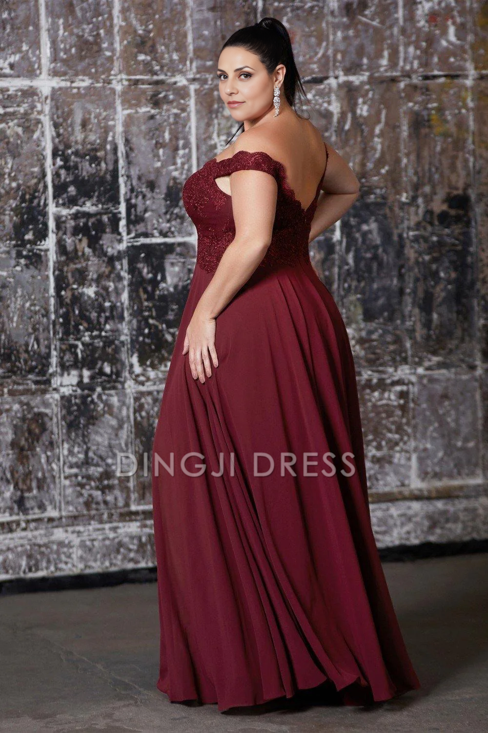 DingJiDress Evening Dress Elegant A Line Off Shoulder Evening Lace Applique Dress Plus Size Mother Of The Bride Dress