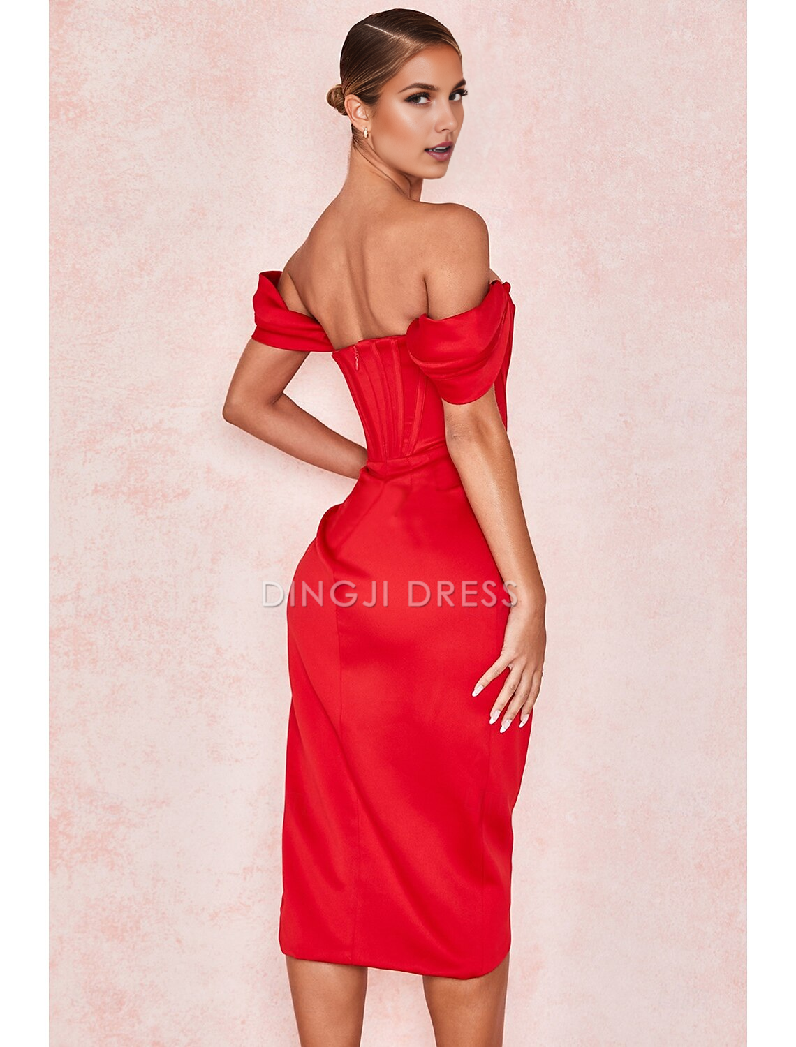 DingJiDress Hot Sale Short Prom Dress Sheath Cocktail Elegant Holiday Sleeveless Off Shoulder Pleats Slit Dress Masquerade Dress Charming New Homecoming Dress