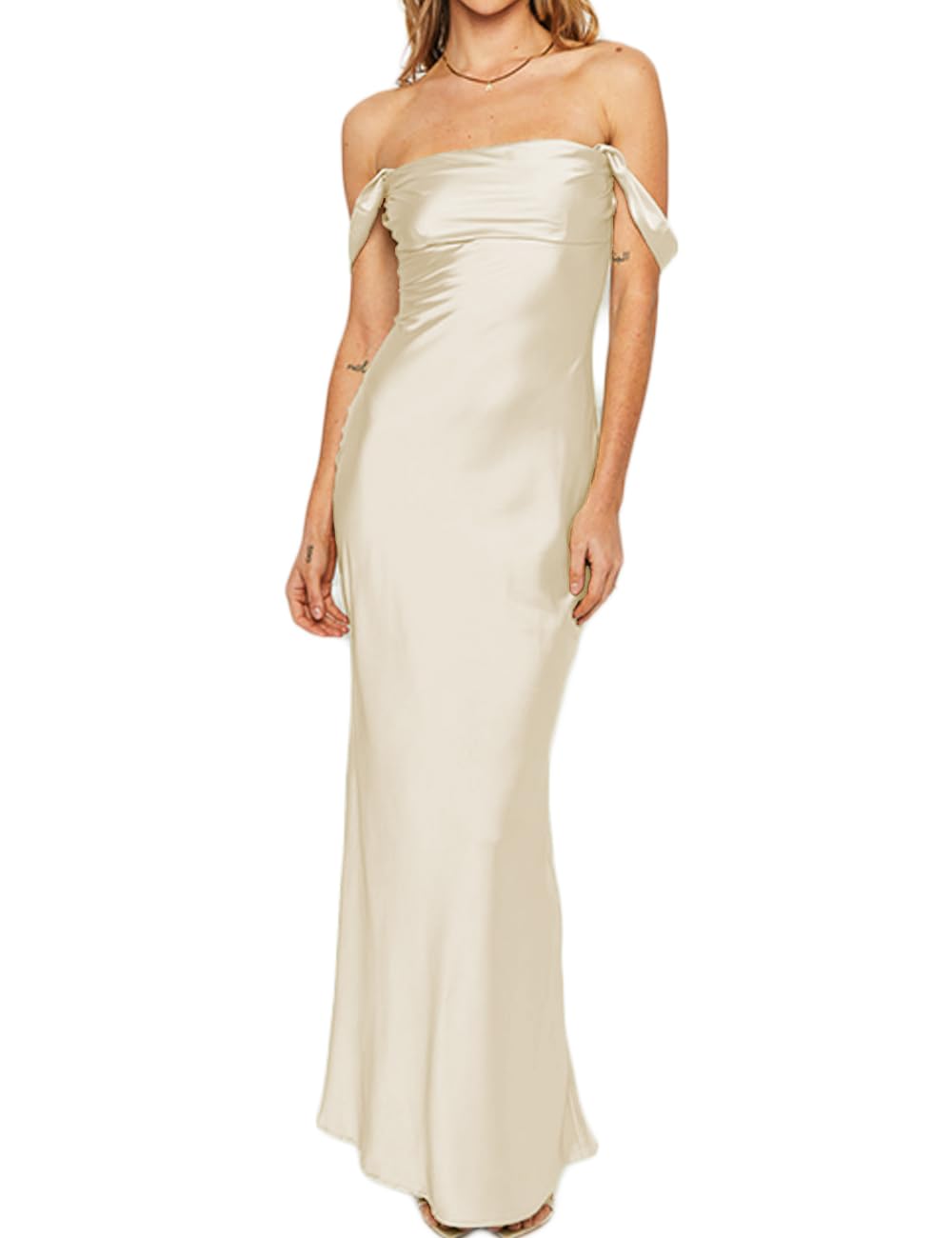 DingJiDress Bridesmaid Dresses Elegant Off The Shoulder Ruched Backless Maxi Dress Strapless Tube Sleeveless Fitted Formal Wear Dresses