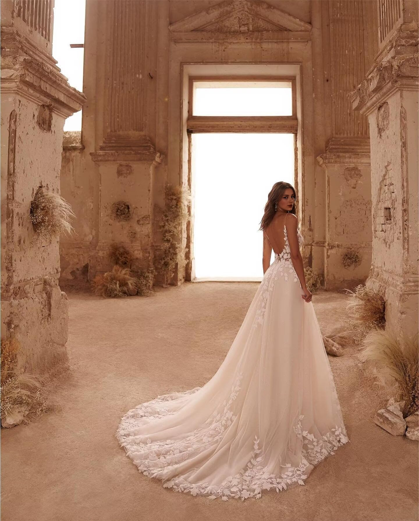 DingJiDress Wedding Dress Beach Lace Applique Tulle Long Bridal Gowns Formal Women's Dresses