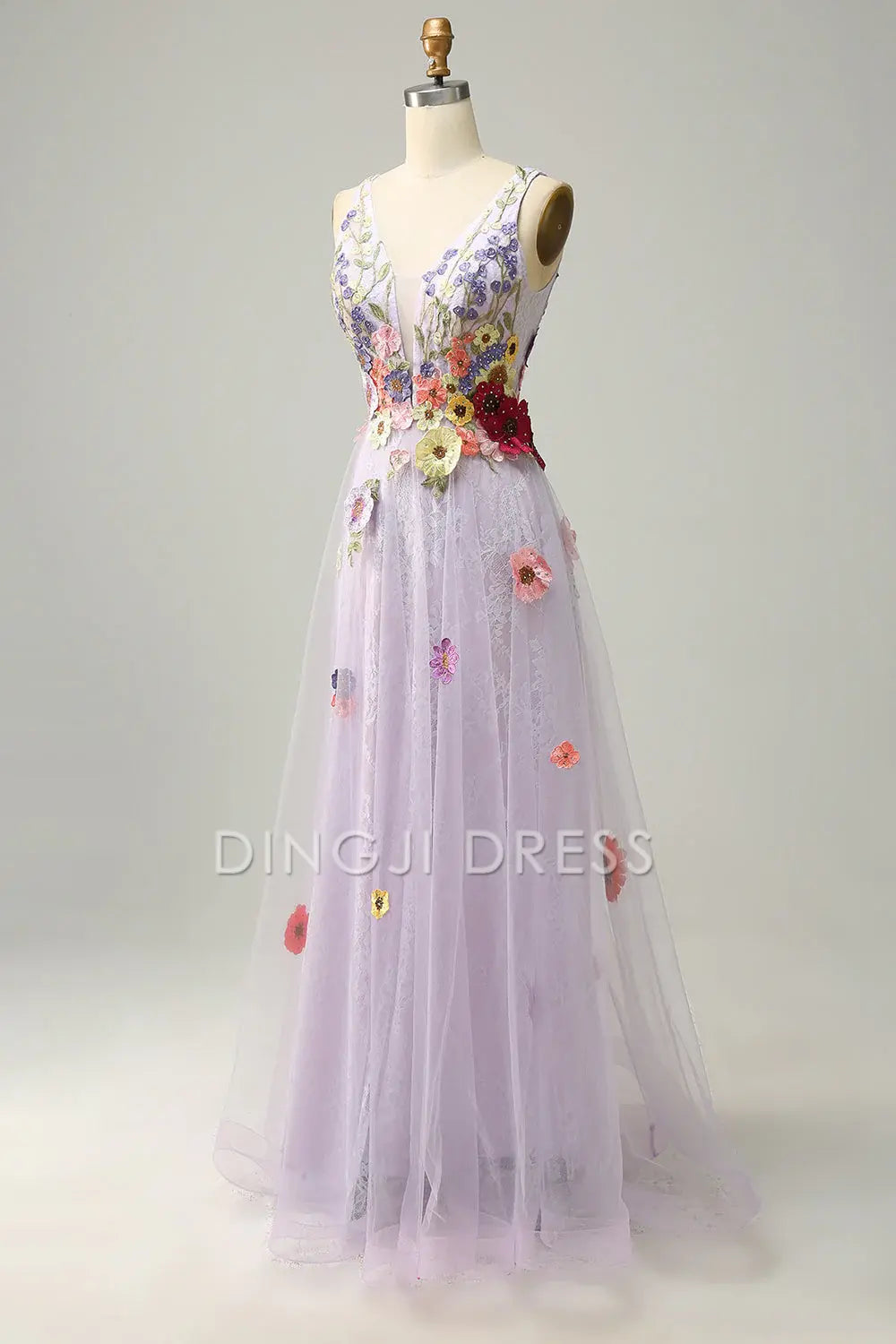 DingJiDress High Quality Dress Evening Dress Exquisite A Line Deep V Neck Romantic Appliques Backless Long Prom Dress