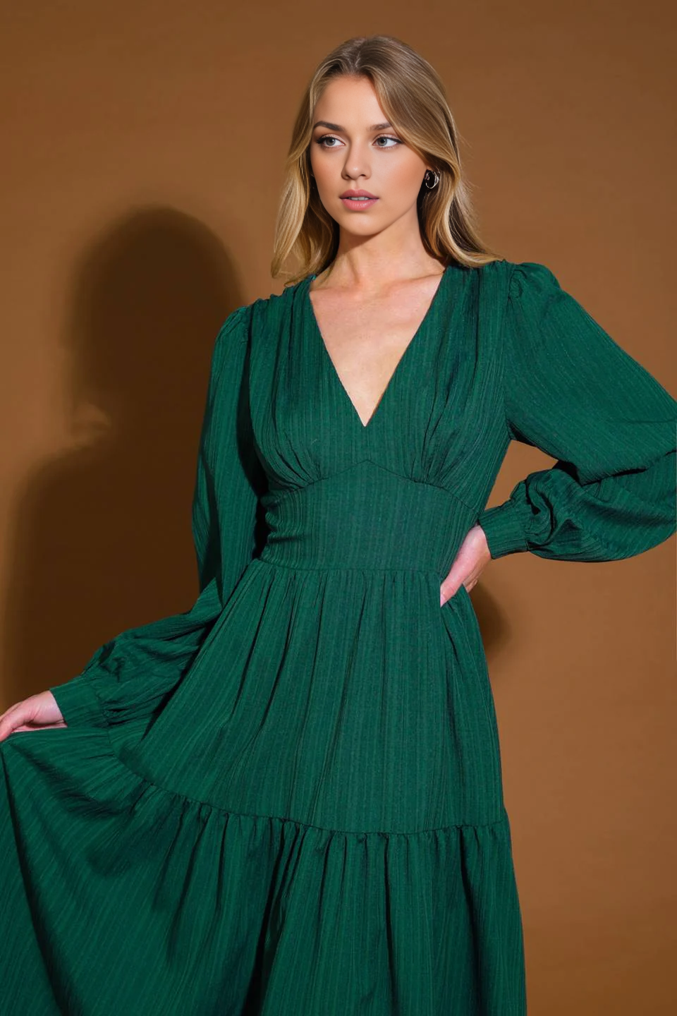 DingJiDress November December Wedding Guest Dress Fashion Deep V Neck Long Sleeves Elegant Plus Size Formal Dresses Party Dress