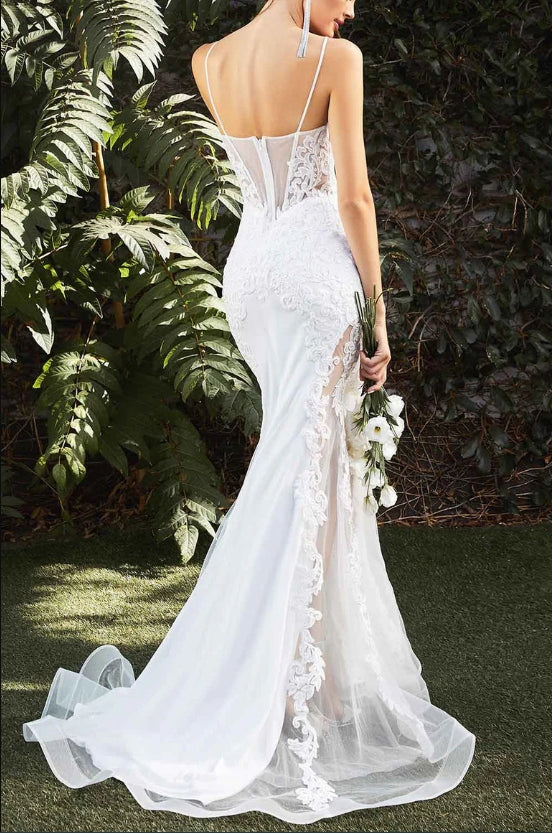 DingJiDress Wedding Dress December Wedding Stunning Mermaid Gown V-Neckline Sheer Corset Tulle Bodice Luxury Lace Applique Elegant Dress