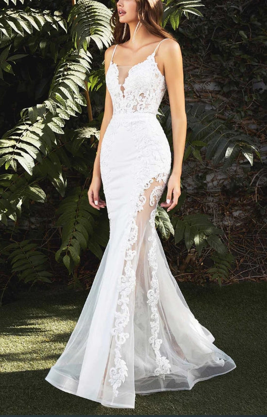 DingJiDress Wedding Dress December Wedding Stunning Mermaid Gown V-Neckline Sheer Corset Tulle Bodice Luxury Lace Applique Elegant Dress