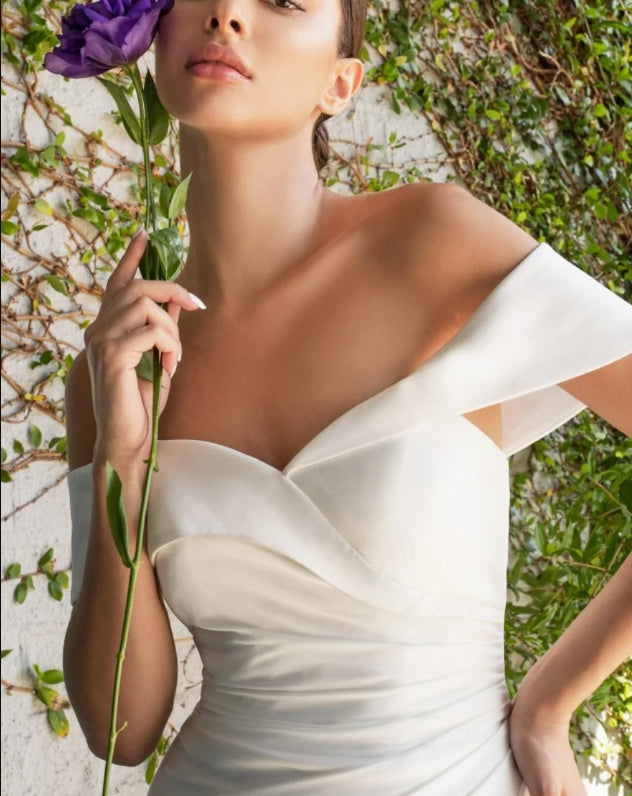 DingJiDress Wedding Dress December Wedding A-line Skirt Off The Shoulder Gathered Waistline Ruched Sweetheart Neckline Side Slit Sweep Train Plus Size Dresses Elegant Simple Dress