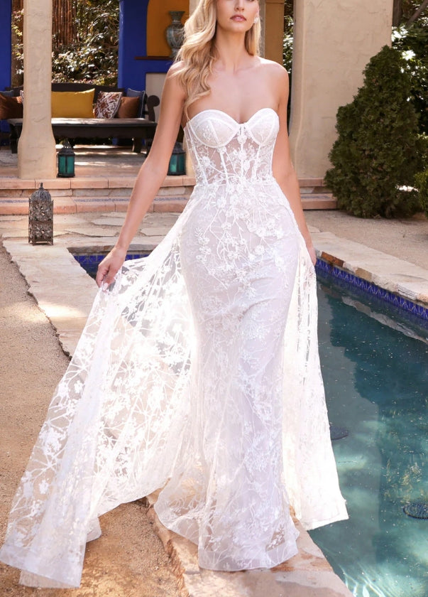 DingJiDress Wedding Dress December Wedding Strapless Fitted Gown Floral Applique Glitter Tulle Elegant Fashion Dress