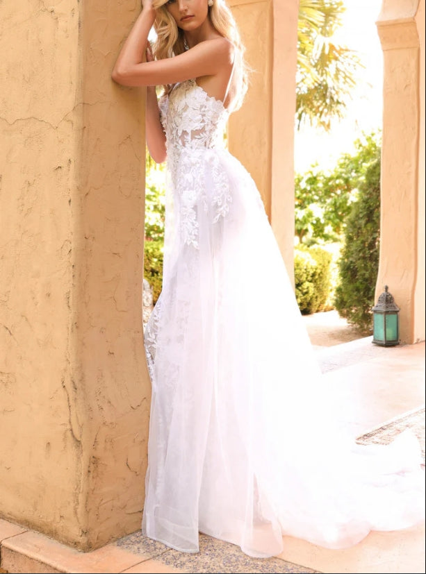 DingJiDress Wedding Dress December Wedding Sleeveless See Through Sweet Heart Bodice Spaghetti Straps Lace Applique Glitter Tulle Dress