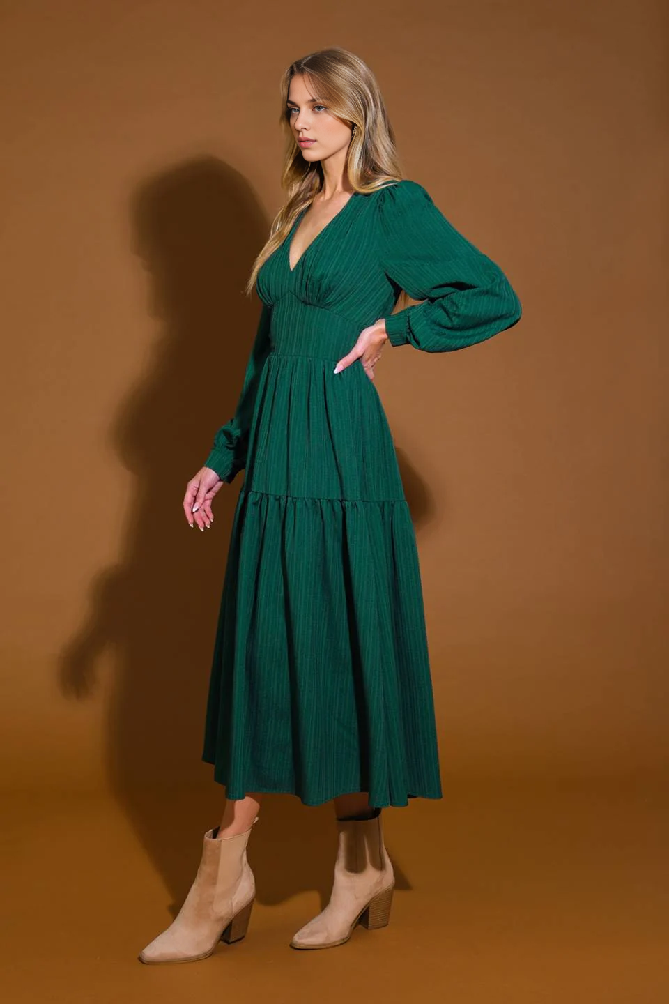 DingJiDress November December Wedding Guest Dress Fashion Deep V Neck Long Sleeves Elegant Plus Size Formal Dresses Party Dress