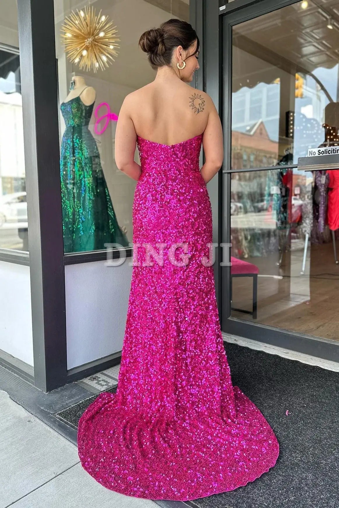 DingJiDress Sparkle Charming Evening Dress Strapless Sequins Long Prom Dress Side Fork Sparkle Formal Wear Dresses Wedding Guest Dresses