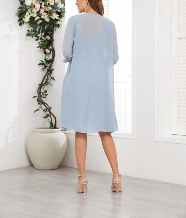 Mother of the Bride or Groom Dresses Two Pieces Knee Length Lace Chiffon Formal Dress Wedding Guests Dresses