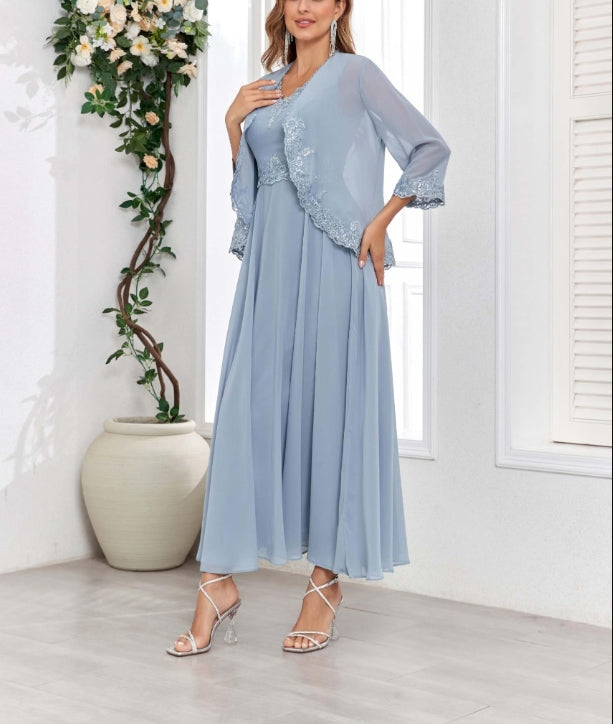 Mother of the Bride or Groom Dresses Two Pieces Jacket Sequins Lace Chiffon Formal Dress Wedding Guests Dresses