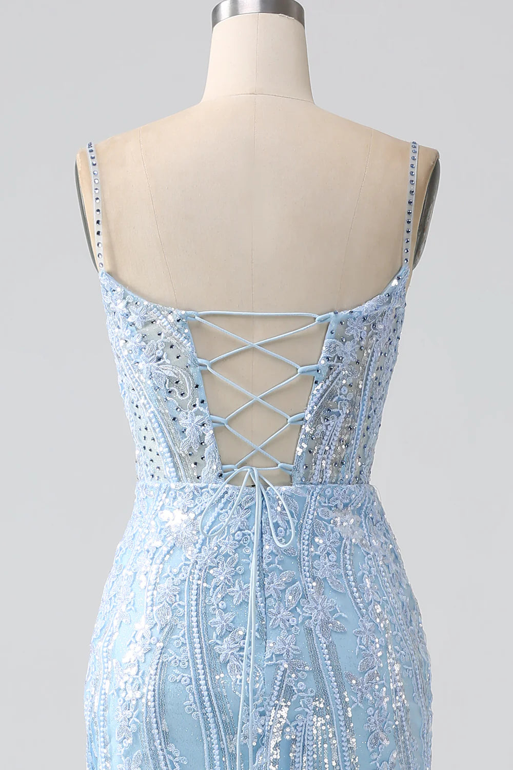 DingJiDress Sky Blue Sparkly Mermaid Corset Prom Dress with Sequins