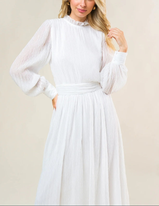 DingJiDress Wedding Dress December Wedding High Neckline Ruffled Edge Long Sleeve Cuff Full Skirt Back Zipper Closure Elegant Simple Dress