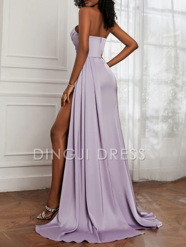DingJiDress Evening Dress Sheath Strapless Sweetheart Pleated High Slit Dress Sweep Train High Quality Formal Dress
