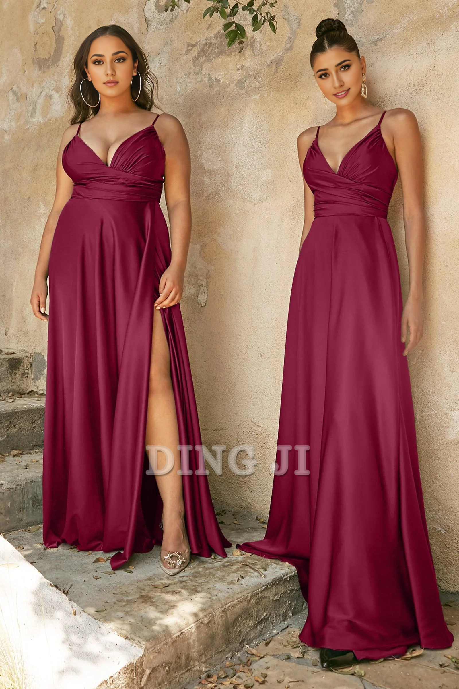 DingJiDress Bridesmaid Dresses Elegant Flowy Skirt Spaghetti Strap Leg Opening Sweetheart Neckline Backless Dress Wedding Guests Dresses