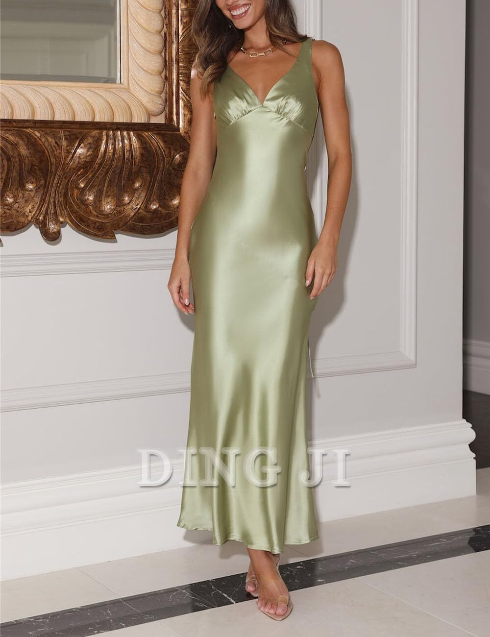 DingJiDress Bridesmaid Dresses Elegant V Neck Backless Sleeveless Maxi Dress Low Back Formal Wear Dresses
