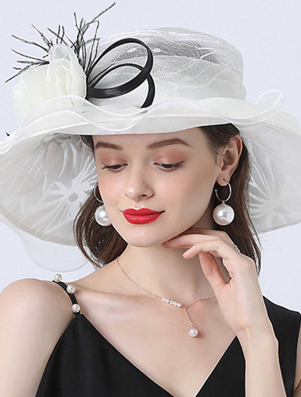 DingJiDress Fascinators Derby Hat Headwear Polyester Hat Veil Hat Holiday Beach Elegant Vintage With Feather Lace Side Headpiece Headwear