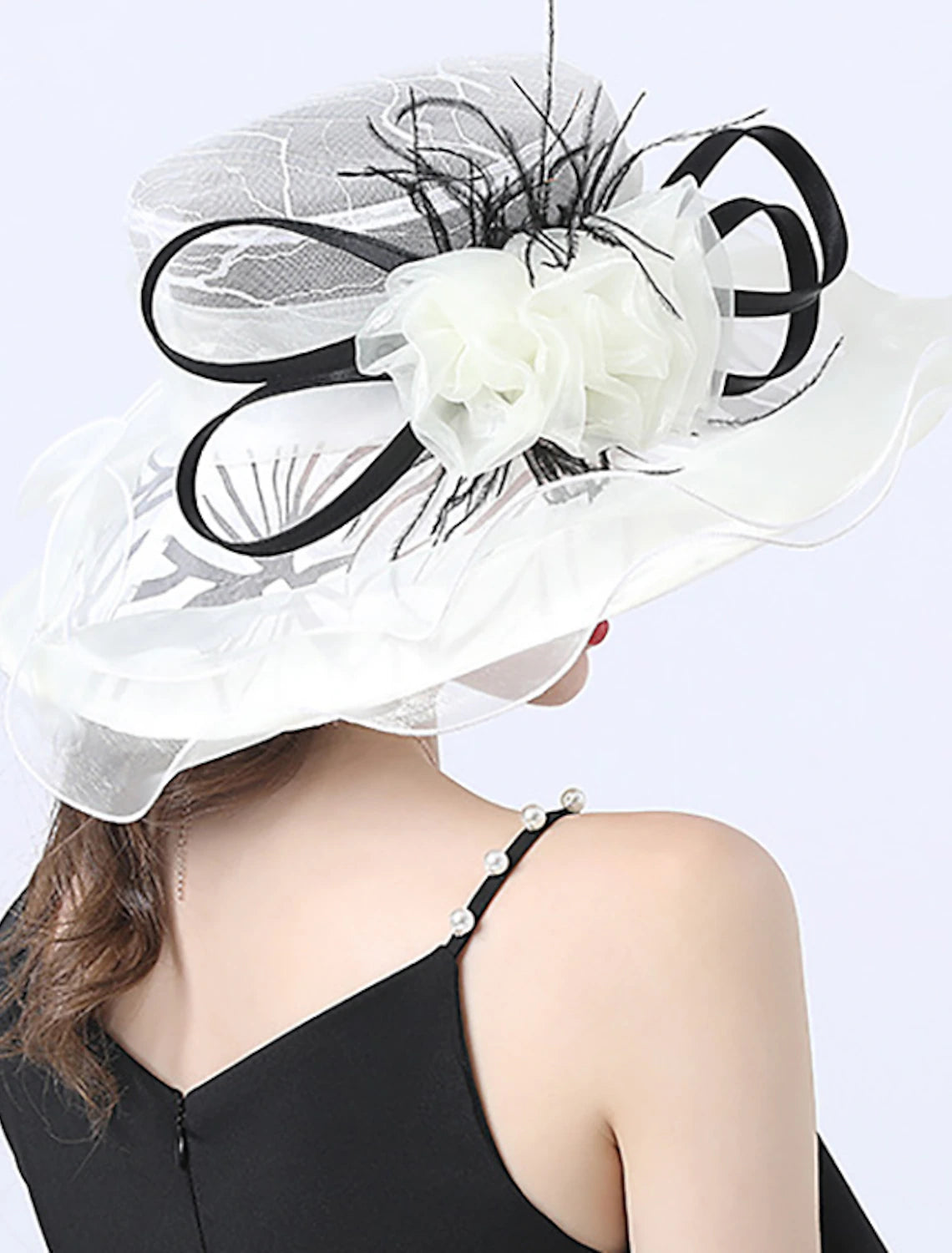 DingJiDress Fascinators Derby Hat Headwear Polyester Hat Veil Hat Holiday Beach Elegant Vintage With Feather Lace Side Headpiece Headwear