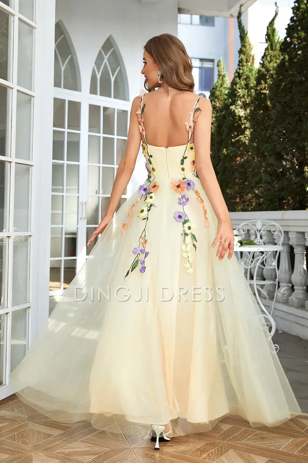 DingJiDress High Quality Dress Evening Dress Charming A-Line Spaghetti Strap Sweetheart Flower Tulle Fashion Long Prom Dress