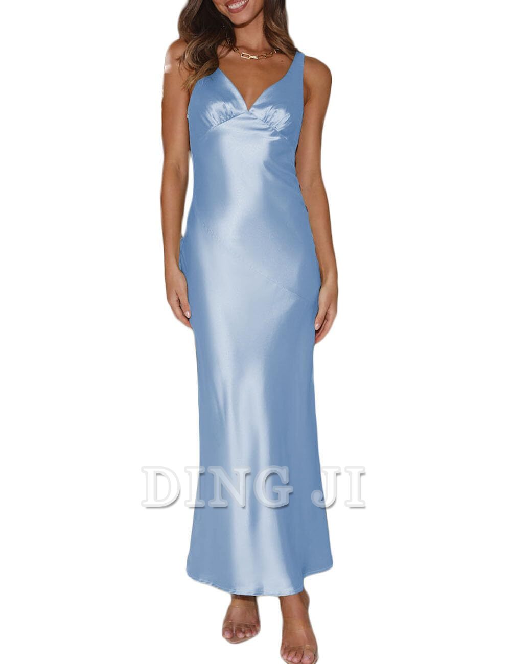 DingJiDress Bridesmaid Dresses Elegant V Neck Backless Sleeveless Maxi Dress Low Back Formal Wear Dresses