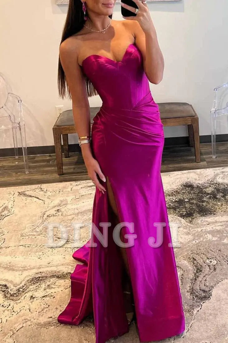 DingJiDress Evening Dress Off Shoulder Sweetheart Pleated Mermaid Cultivate oneself Long Prom Dress Side Fork Exquisite Formal Women's Dresses Wedding Guest Dresses