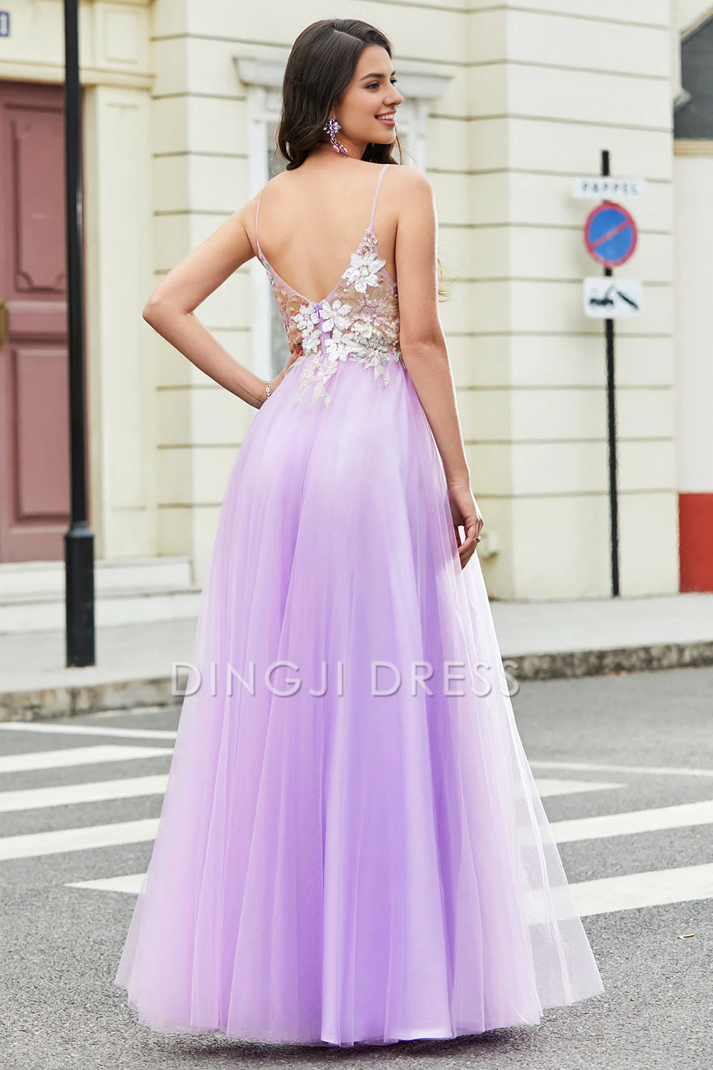 DingJiDress High Quality Dress Evening Dress Gorgeous A Line V Neck Spaghetti Straps Exquisite Appliques Long Prom Dress