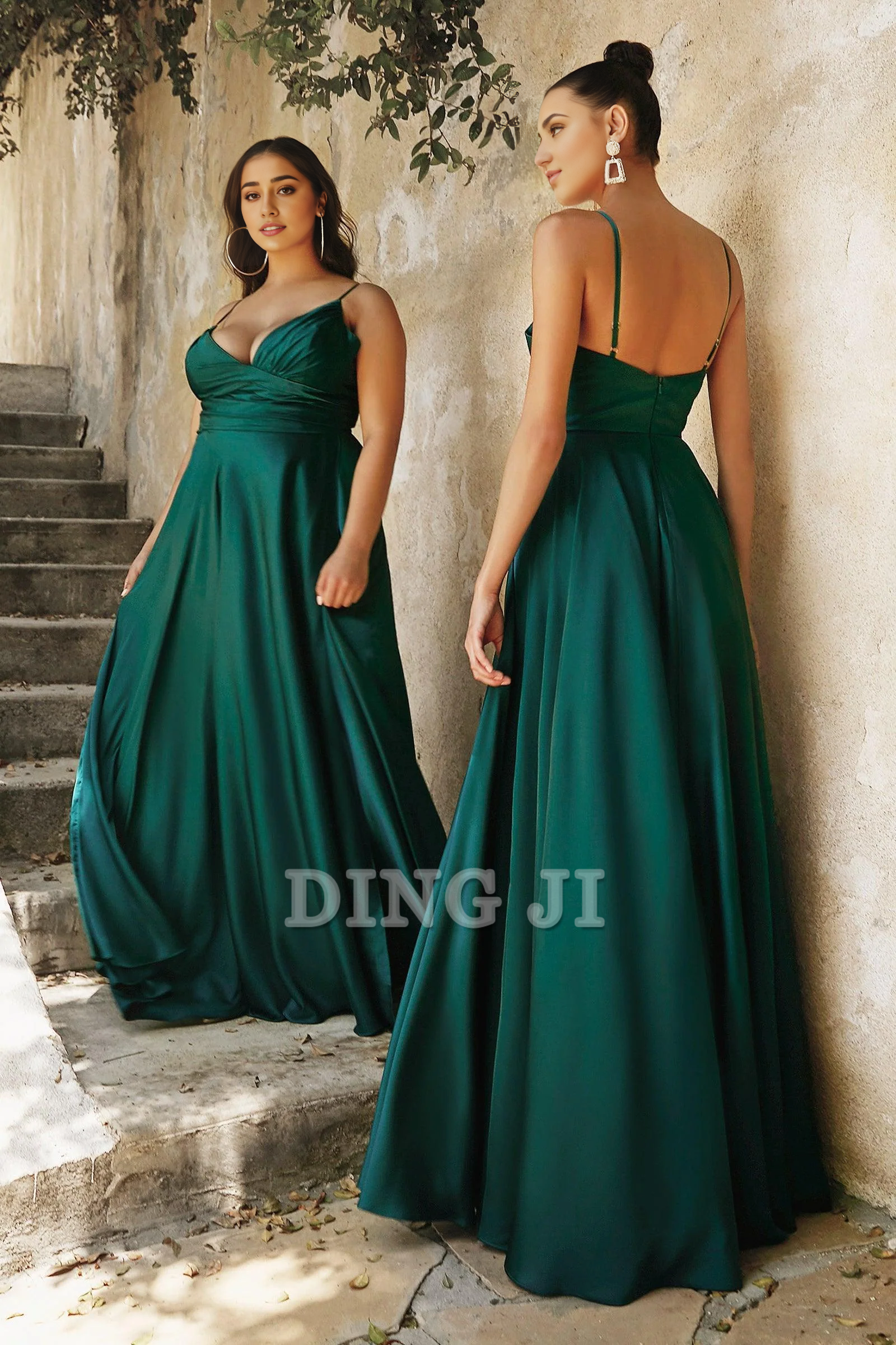 DingJiDress Bridesmaid Dresses Elegant Flowy Skirt Spaghetti Strap Leg Opening Sweetheart Neckline Backless Dress Wedding Guests Dresses